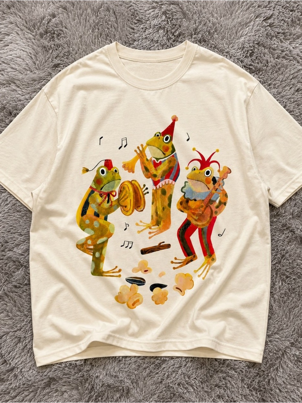 Gildan Cream Graphic Tee with Colorful Frog Band